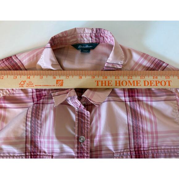 Eddie Bauer Ladies Short Sleeve Adventure Top, Peach Starling Plaid XL - Picture 15 of 16